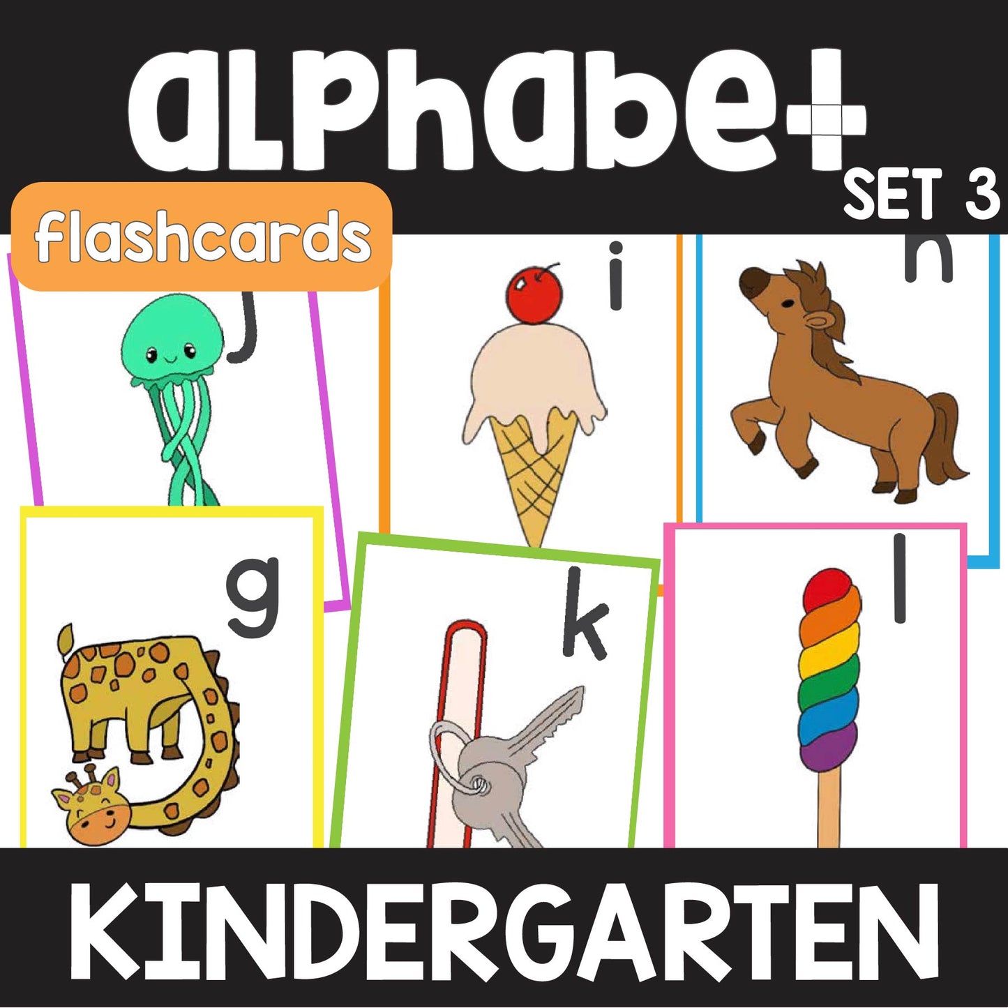 Mnemonic Lowercase Solid Alphabet Flash Cards