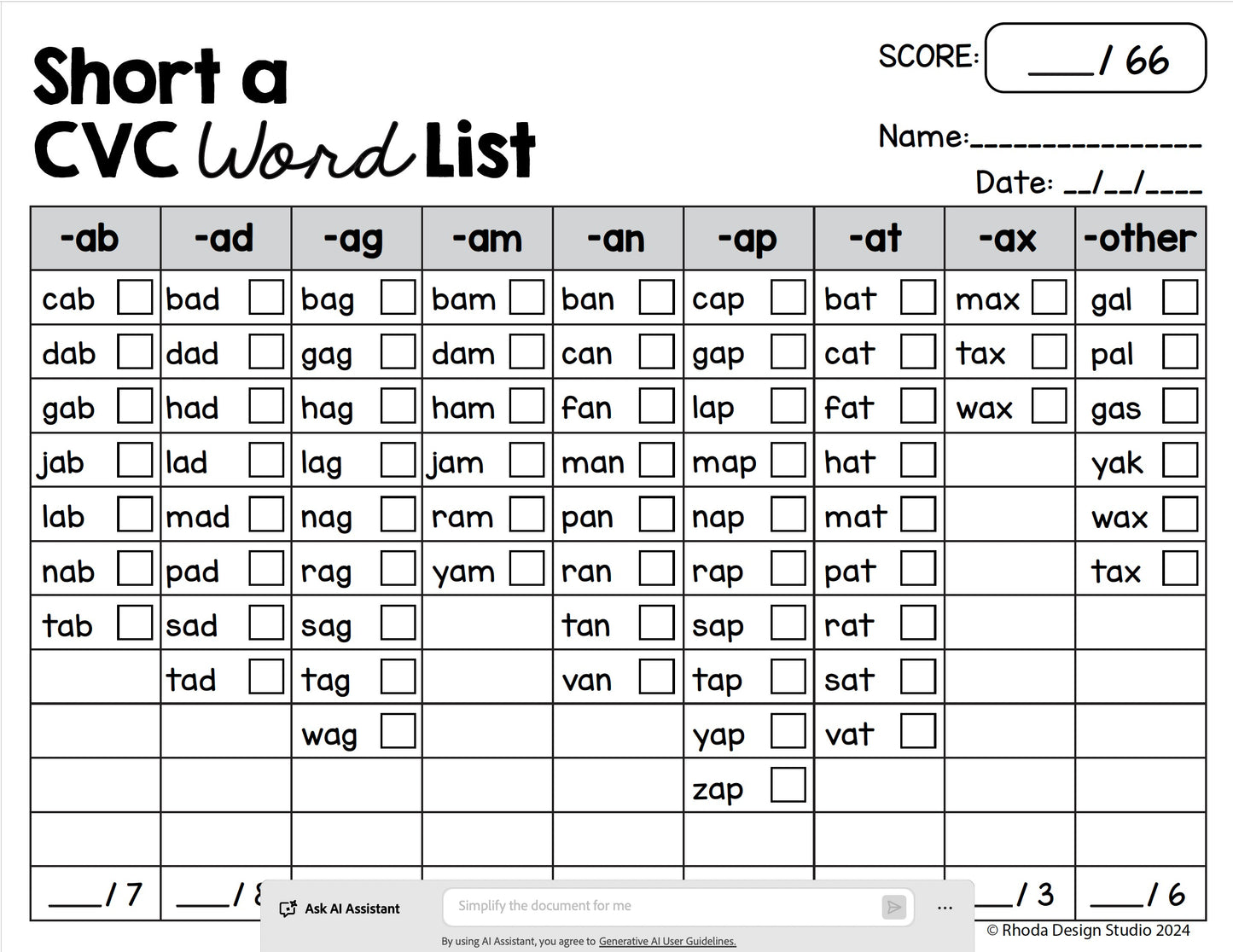 Phonics Checklists for Teachers