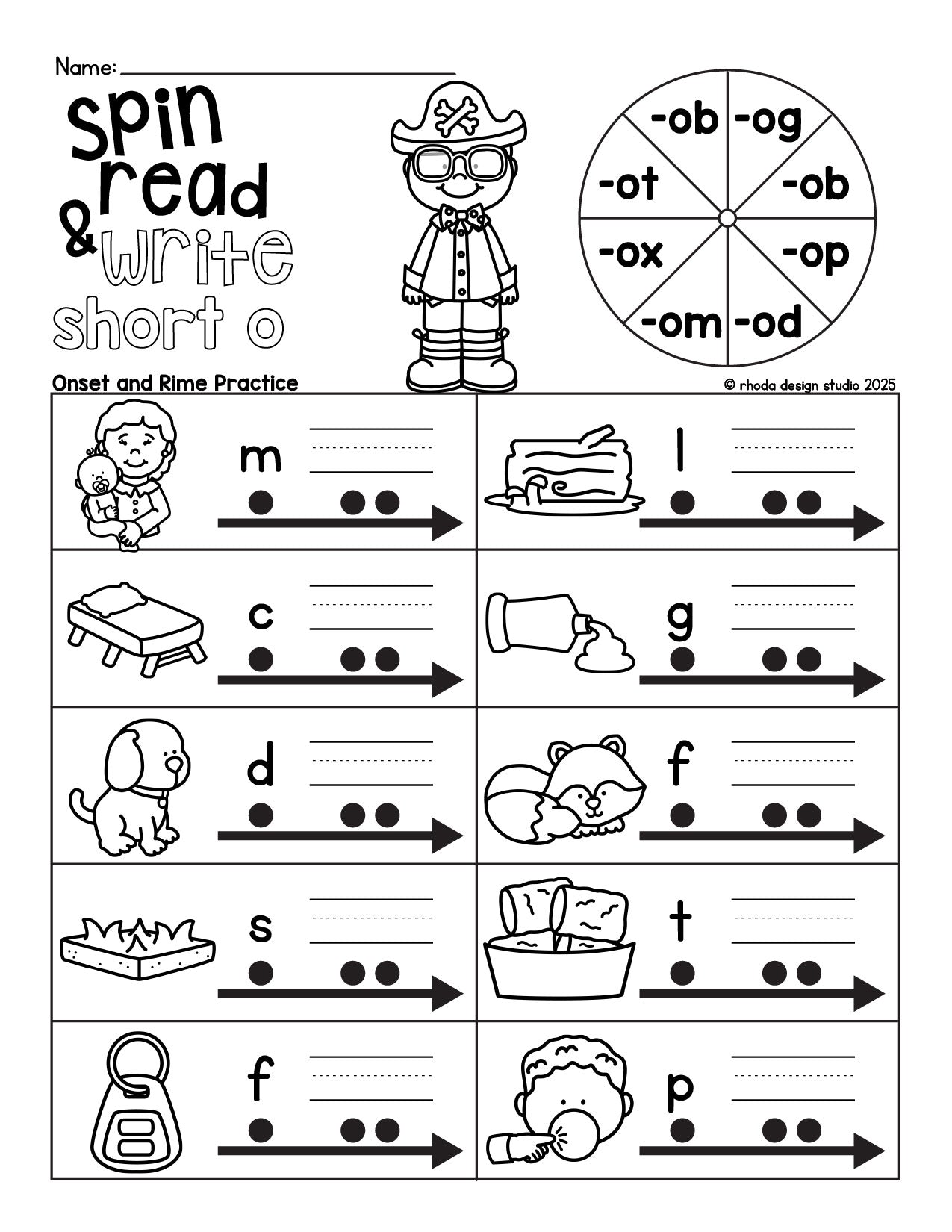 Spin and Color CVC Word Worksheets