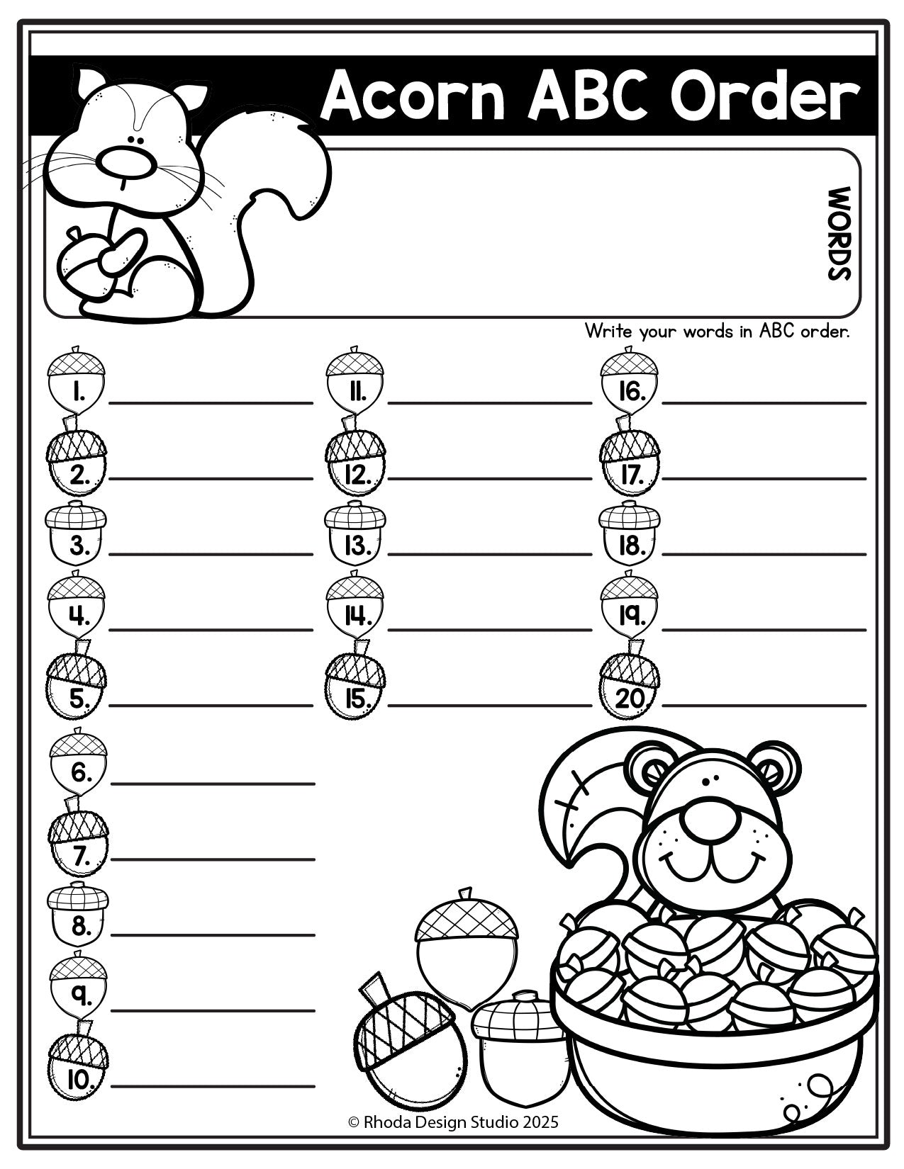 Autumn Editable Spelling Lists