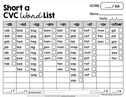Phonics Checklists for Teachers