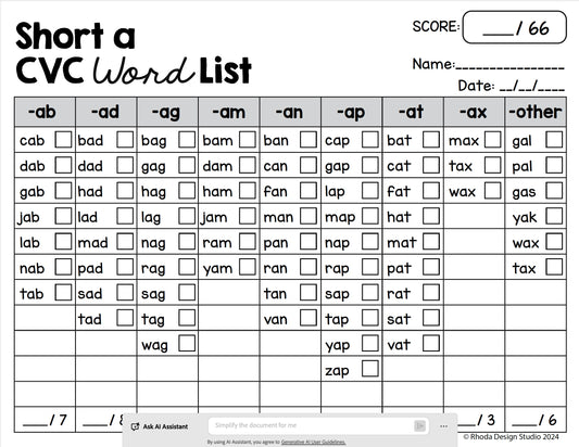 Phonics Checklists for Teachers