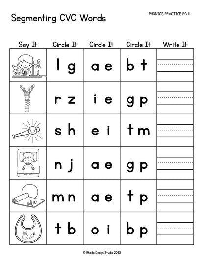 Segmenting CVC Word Worksheets