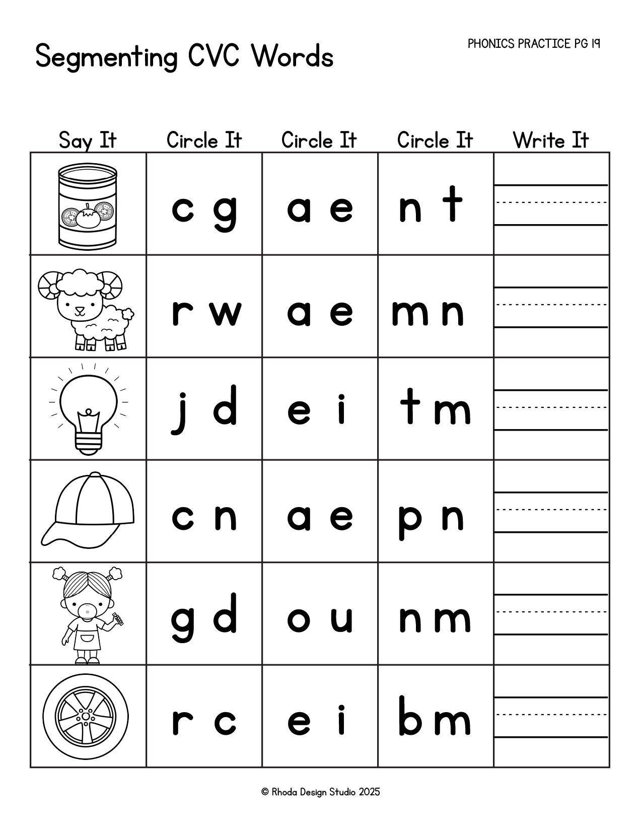 Segmenting CVC Word Worksheets