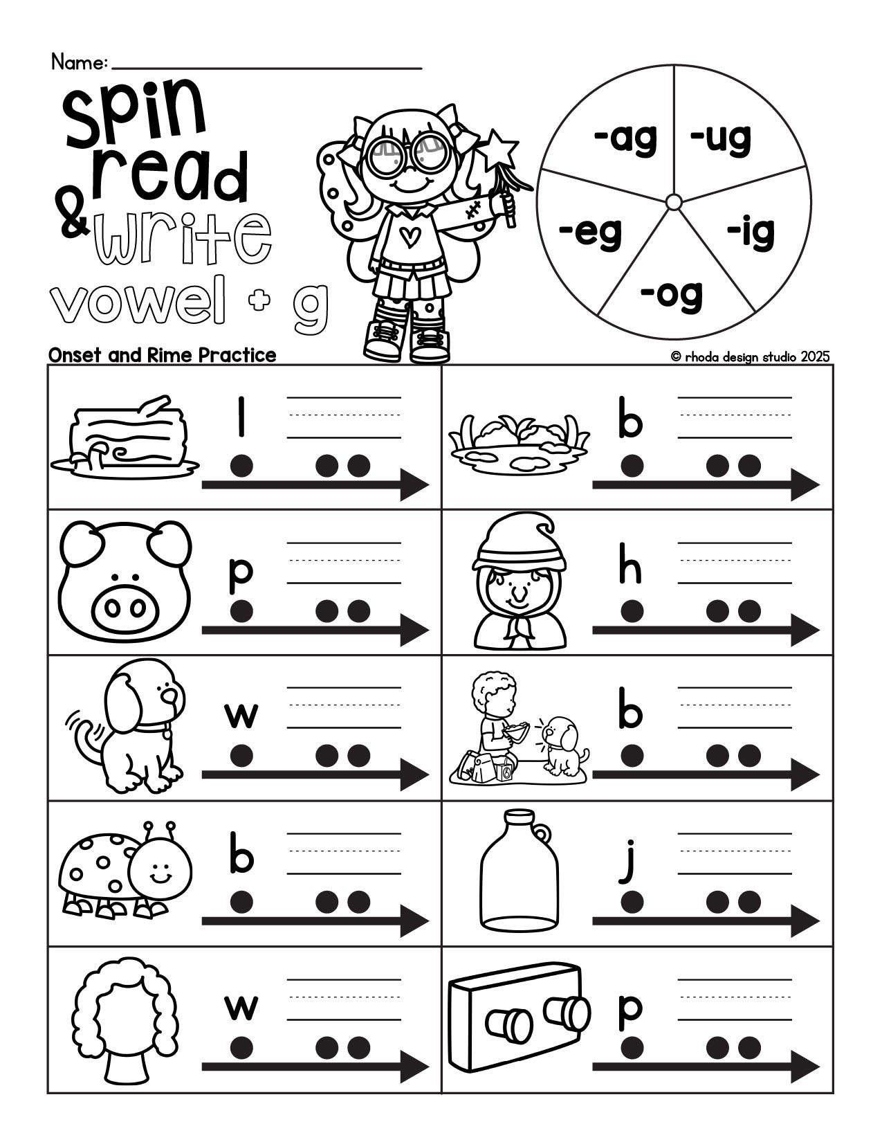 Spin and Color CVC Word Worksheets