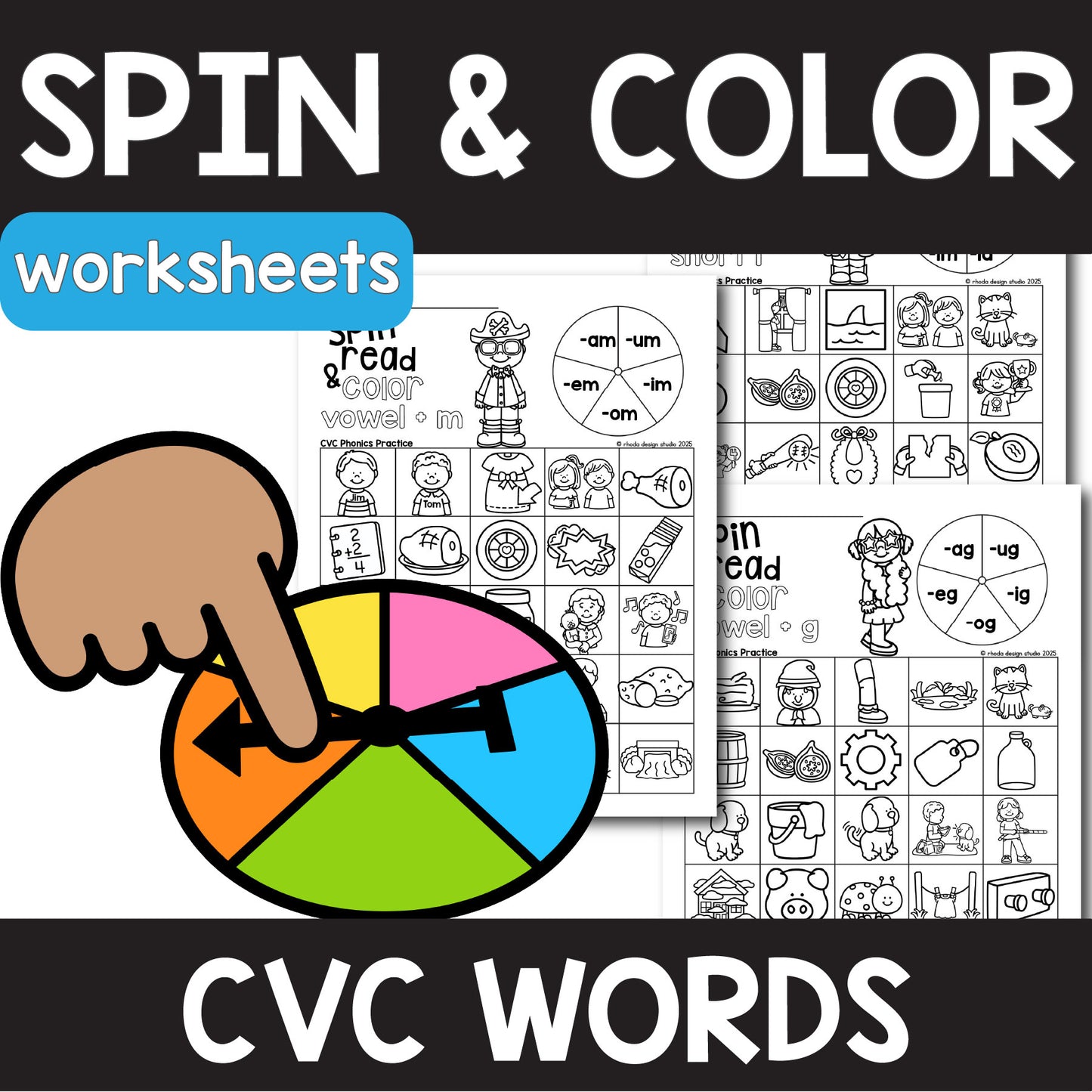 Spin and Color CVC Word Worksheets