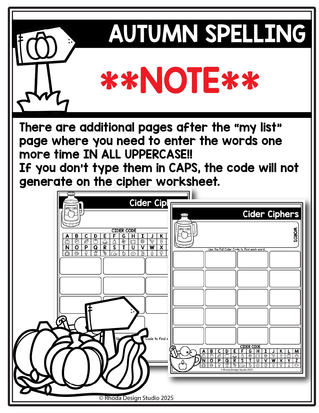 Autumn Editable Spelling Lists