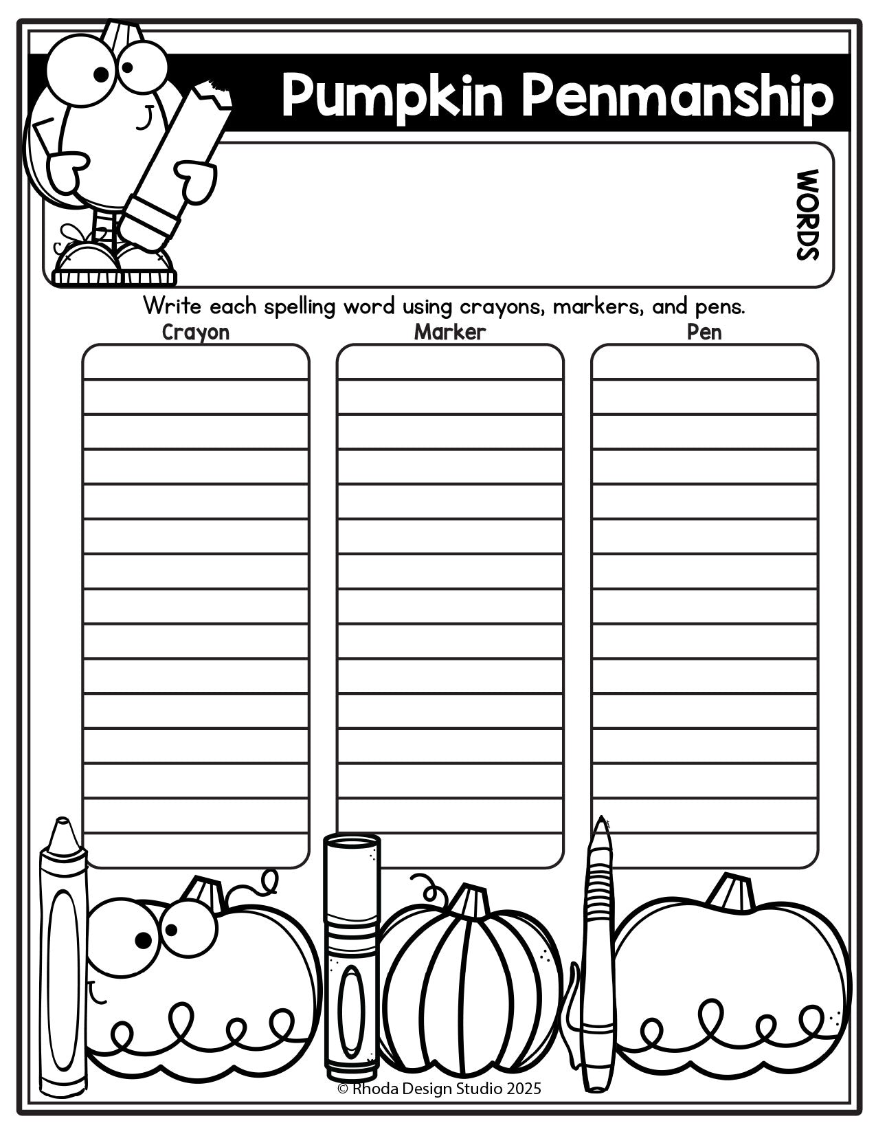 Autumn Editable Spelling Lists