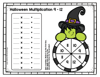 Spin and Solve Halloween Multiplication Mats