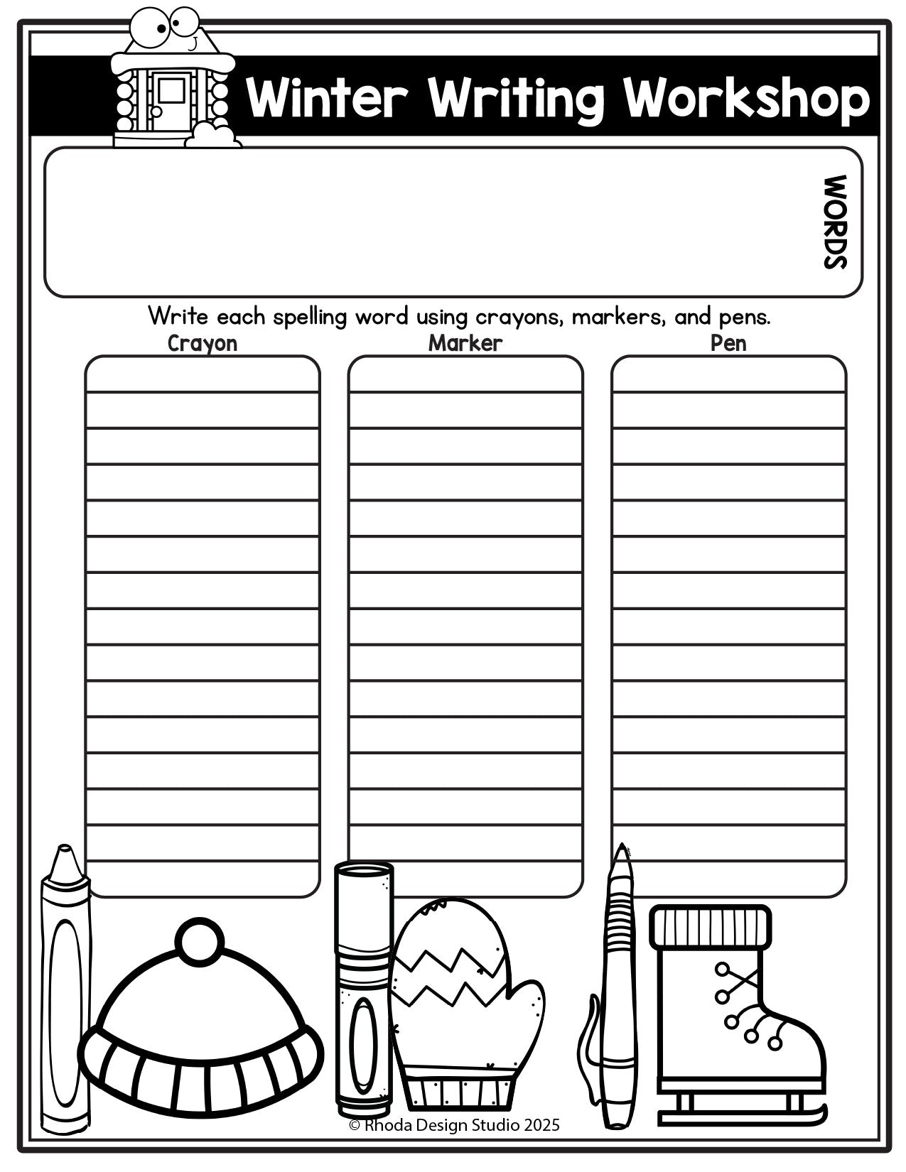 Winter Editable Spelling Lists