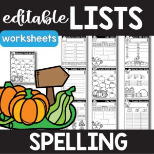 Autumn Editable Spelling Lists